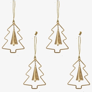 Handcrafted Golden Metal Christmas <b>Tree</b> <b>Ornament</b> Featuring An Outline Frame And Hanging Bell For Festive Holiday Decoration - Product Image 2