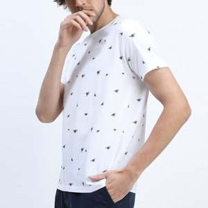 Men's <b>White</b> Short Sleeve T-Shirt with Front Logo Regular Fit Casual Jersey 100% Cotton O-Neck Breathable Top - Product Image 5