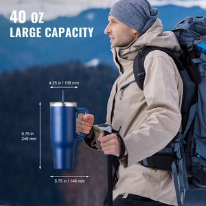 Borraccia Sportiva Isolata in Acciaio Inox da 40 oz, Tazza da Viaggio per Caffè con Doppia Parete e Coperchio da Campeggio, Capacità 64 oz - Product Image 4