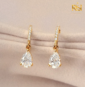 Pear Cut Lab Grown <b>Diamond</b> Drop <b>Earrings</b> Round Accent <b>Dangle</b> <b>Earrings</b> 9K 14K 18K Solid Gold Fine Jewelry - Product Image 2