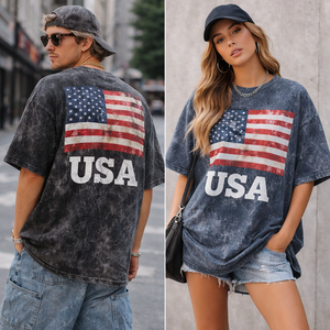 Camiseta Oversize Vintage Lavada de Algodón Pesado con Efecto Ácido y Hombros Caídos, Estilo Urbano Personalizado - Product Image 2
