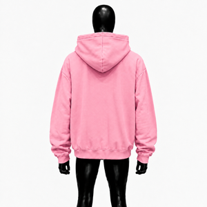 Sudadera con capucha rosa personalizada extragrande con cremallera completa para hombre, estilo urbano, con estampado gráfico blanco, hombros caídos, ropa casual - Product Image 2