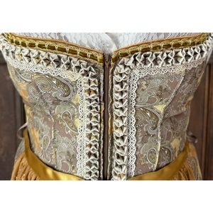 Women's Bavarian Style Dirndl <b>Dress</b> Midi Length Gold White Patterned A-Line Vintage Formal Wear with Belt and Short Sleeves - Product Image 2