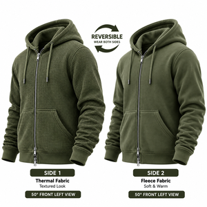 Sudadera con capucha reversible personalizada para hombre, de doble tejido, con cremallera, forro polar térmico tipo gofre, chaqueta con cremallera reversible personalizada para hombre - Product Image 5