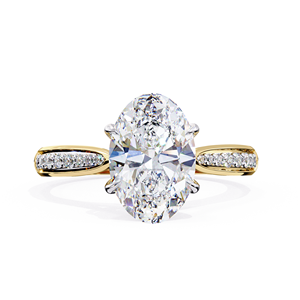 Stunning 2.00ct Oval Cut Lab Grown Diamond <b>Solitaire</b> <b>Ring</b> with Pave Bridge and Full Pave Shank in 18K Yellow Gold - Product Image 1