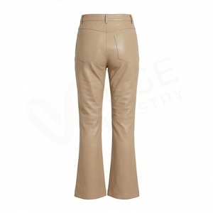 High Waist Flared Leg Leather Pants <b>Ankle</b>-<b>Length</b> Solid Color Button Fly Simple Style - Product Image 2