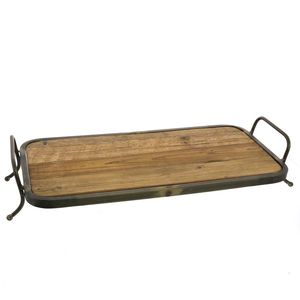 Bandeja de Servir Rectangular Moderna de Madera con Asa de Metal, Color y Tamaño Personalizables, Bandeja Decorativa para Restaurante y Hotel - Product Image 1