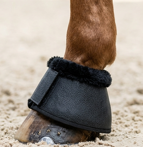 Bell Boot Horse <b>Hoof</b> Protector <b>Black</b> PU Large Size With Fleece Lining Matching Pair - Product Image 4
