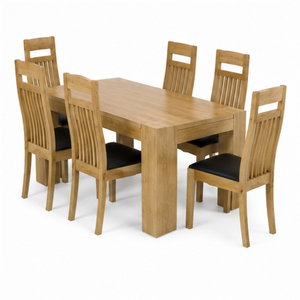 Ensemble de salle à manger ARTERRA, style farmhouse moderne de luxe, table rectangulaire en teck avec chaises à dossier haut pour la maison - Product Image 1