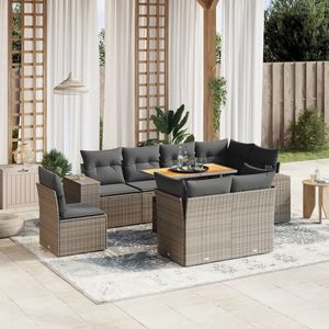 Ensemble de canapé de jardin à 9 places avec accoudoirs réglables, en rotin PE gris, confortable et élégant - Product Image 1