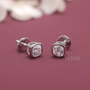 IGI Certified Lab Grown Diamond Cushion Cut Bezel Stud <b>Earrings</b> 18K White / Rose & Yellow Gold Solitaire Diamond <b>Earrings</b> - Product Image 1