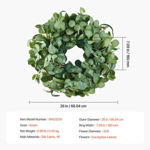Ghirlanda Decorativa Artificiale di Alta Qualità da 26 Pollici Verde con Foglie di Eucalipto, Bacche e Steli Spinosi per Decorazioni Annuali - Product Image 2