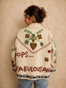 Holiday Trending Hand Embroidered <b>White</b> Velvet Suzani Embroidered <b>Jacket</b> Boho Statement Coat Festival Wear Oversized Outwear - Product Image 2
