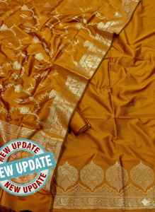 Élégant ensemble pour femme en soie semi-Katan Banarasi, avec dupatta traditionnelle à motifs Jaal et bordure tissée riche, protection solaire, idéal pour les fêtes, livraison rapide - Product Image 5