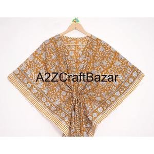Vestido Abaya Corto para Mujer, Estampado a Mano, Estilo Kaftan, Moda India, Hecho a Mano, Algodón Puro, Estilo Playero, para Fiestas Nocturnas - Product Image 3