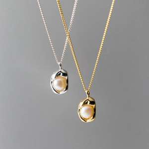 S925 <b>Sterling</b> <b>Silver</b> Irregular Shell <b>Pearl</b> <b>Necklace</b> with Egg Collarbone Chain D9229 Ins Niche Stacked Purse <b>Necklace</b> - Product Image 4