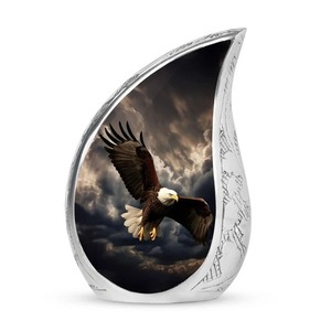 Silver Teardrop Cremation Urn with Eagle Design for Adult Ashes <b>Memorial</b> <b>Keepsake</b> American Style Decorative Tear Drop Urn - Product Image 1