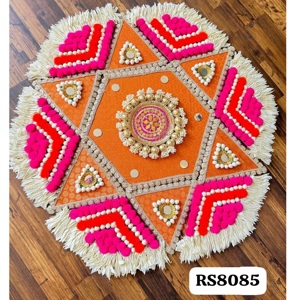 Alfombra Rangoli de Organza Hecha a Mano de Lujo Jaipurios con Pompones, Reutilizable, Decoración para el Suelo de Diwali, Decoración para Pooja, Entrada del Hogar, 100% Hecho a Mano - Product Image 3