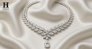 Marquise Leaf Motif Bridal <b>Necklace</b> 14K White Gold Pear Cut Drop Pendant Choker Moissanite Laurel V Crown <b>Statement</b> High Jewelry - Product Image 4
