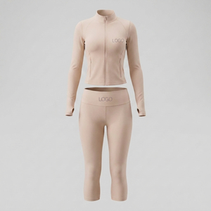 Custom Logo Women's 2 Piece <b>Set</b> Full Zip Long Sleeve Jacket with Pockets Holes High Waist Leggings OEM Tracksuit - Product Image 2