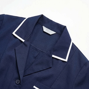 Navy Blue Short Sleeve <b>Nurse</b> Dress | Contrast Piping Medical Uniform | Professional Healthcare Workwear| Custom OEM Manufacturer - Product Image 3