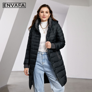 ENVAFA Women's Full Length Duck Down <b>Coat</b> Hooded Long Puffer Jacket Warm <b>Thick</b> Windproof <b>Winter</b> Parka Ladies Outdoor Outerwear - Product Image 3