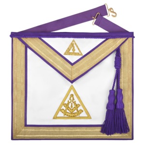 Tablier de Cérémonie de Loge Franc-Maçonnique Premium, Modèle Ancien Conseil Maître Illustre, Bordures à Tresses Dorées, Violet, Régalia Maçonnique - Product Image 1