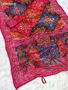 Conjunto de Saree y Blusa de Seda Suave y Brillante con Estampado Digital Colorido y Trabajo de Espejo para Festivales - Proveedor Mundial - Product Image 3