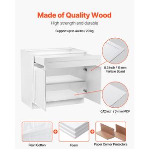 Mobile Base Bianco Stile Shaker da 30 Pollici, Non Assemblato, Design Moderno in Legno Massello, 34.5H 24W X 30D, Pronto per il Montaggio - Product Image 2