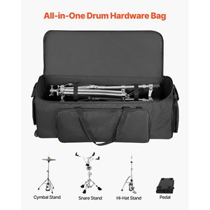Borsa per il trasporto di strumenti a percussione 1680D con ruote, maniglia robusta e cerniera scorrevole, custodia resistente per il trasporto di set di strumenti musicali - Product Image 2