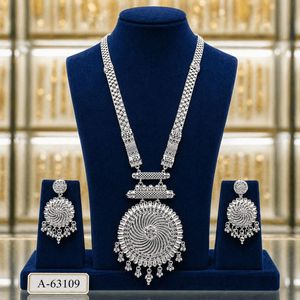 Parure de bijoux de mariage de luxe plaqué or avec zircon, collier et boucles d'oreilles, tendance, traditionnelle, certifiée par un tiers, A-63105 - Product Image 3