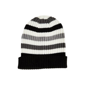 Bonnet tricoté noir et blanc personnalisé avec revers, en polyester de qualité supérieure, ajustable, pour l'hiver, fabricant de couvre-chefs OEM ODM sous marque privée pour bébés - Product Image 1