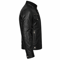 Veste en cuir de vache véritable noire pour homme, coupe ajustée, col montant, fermeture éclair, vêtement d'hiver