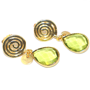 Pendientes Colgantes de Metal de Latón con Baño de Oro de 18K, Diseño Espiral de Alambre, Corte Peridoto, Cuarzo Hidro, Forma de Pera, Estilo Atemporal - Product Image 3