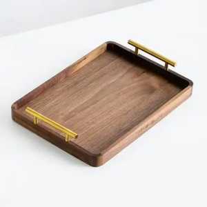 Bandeja de Madera Rectangular con Asa de Metal, Bandeja de Servir de Madera de Acacia Ecológica, Duradera y Segura para Fiestas y Eventos - Product Image 5