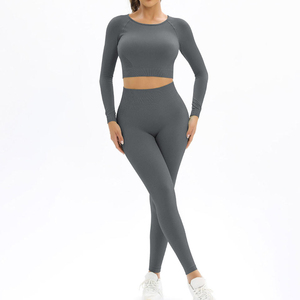 High Quality OEM Sample Women's 2-Piece Fitness Yoga Leggings Strapless Sports <b>Bra</b> <b>Set</b> Spandex/Polyester Breathable Eco-Friendly - Product Image 1