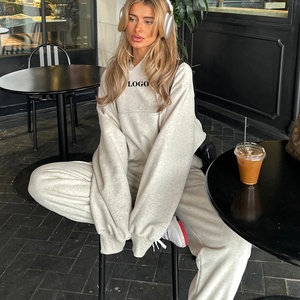 Women's Solid Color Hooded Tracksuit Set Loose Fit Full Sleeve Casual Sweatshirt and Elastic Waist <b>Pants</b> 2 Piece Outfit Autumn - Product Image 4