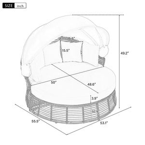 Sofá cama de mimbre para patio exterior con toldo retráctil, modelo N704G201243A, para piscina, con protección solar. - Product Image 6