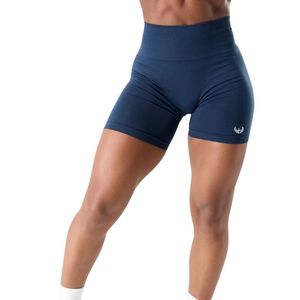 <b>Womens</b> Navy Blue High Waist Gymwear <b>Shorts</b> <b>Compression</b> Stretch Workout Fitness Training Athletic Seamless Activewear Wear - Product Image 1