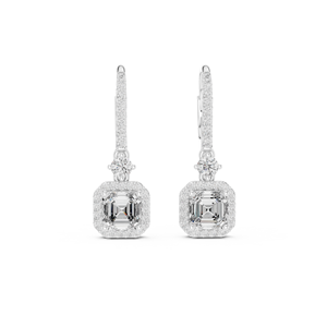 Pendientes de Lujo de Plata Vintage con Corte Asscher y Halo de Diamantes Certificados por IGI, Joyería Fina para Hombre, Regalo para Boda, Compromiso o Fiesta - Product Image 1