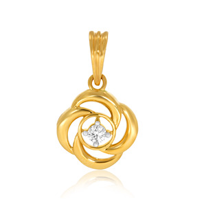Pendentif en or jaune avec diamant rond taille brillant cultivé en laboratoire, style classique, pendentif à porter au quotidien - Product Image 1