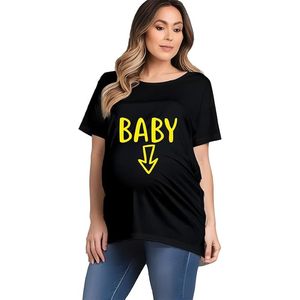 Camiseta de Maternidad Azul Marino para Mujer con Estampado de Flecha Amarilla de Bebé, Corte Holgado, Cuello Redondo, Manga Corta, Informal, de Algodón - Product Image 3