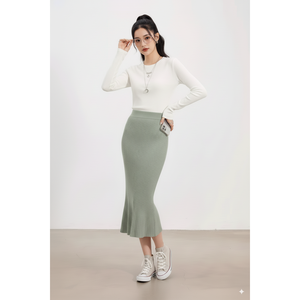 Falda Midi de Lana Acanalada de Cintura Alta para Mujer, Corte Sirena, Ajuste Delgado, Casual, Elegante, Ecológica, Transpirable, con Logotipo y Color Personalizables - Product Image 1