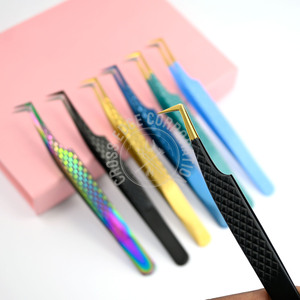 Extensions de cils enduites au plasma Pince à épiler individuelle Volume à 90 degrés Pince à épiler pour l'application de faux cils Lash Wholesale - Product Image 1
