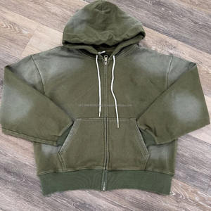 Sudadera con Capucha Extra Grande para Hombre, Estilo Desgastado por el Sol, Personalizada, de Algodón Grueso, con Estampado Vintage, Cierre de Cremallera y Lavado Ácido - Product Image 3