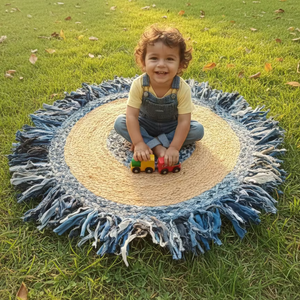 Alfombras y Tapetes Trenzados de Diseño Moderno con Flecos de Yute y Mezclilla Hechos a Máquina - Ecológicos y Aptos para Mascotas para Decoración del Hogar - Product Image 1