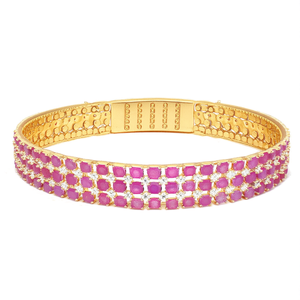 Fine Gold Bangles with <b>Ruby</b> and White American Diamond Studs - Product Image 1