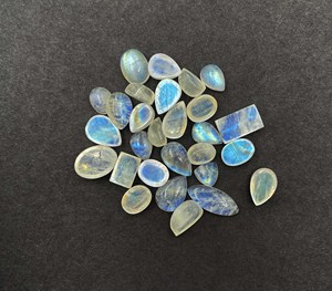 Lot de pierres précieuses en pierre de lune arc-en-ciel bleue naturelle, formes mélangées, cabochons, 7-14 mm, pour la création de bijoux - Product Image 5