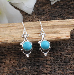 Pendientes de Turquesa Natural, Plata de Ley 925, Pendientes Colgantes Vintage, Piedra Azul Genuina, Joyería Étnica, Fabricante Mayorista - Product Image 2