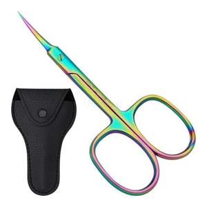 Tijeras Profesionales Curvas para Cutículas con Estuche de Cuero, Herramienta de Manicura de Acero Inoxidable, Logotipo Personalizado - Product Image 1